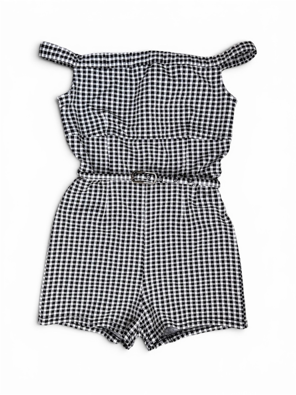 Maeve Anthropologie Off Shoulder Gingham Romper Black White Belted  Size 00